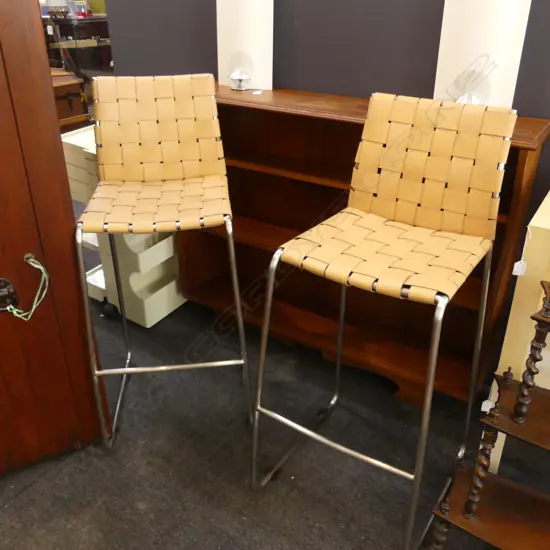 PR DAN-FORM DENMARK WOVEN TAN LEATHER BAR STOOLS (new)