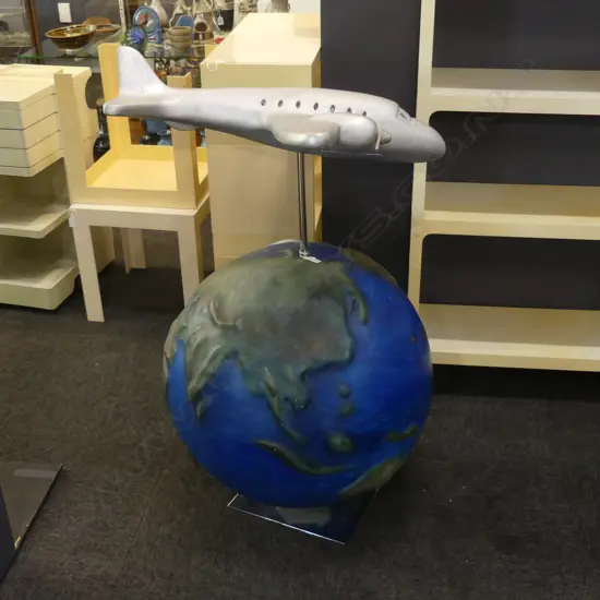 VINTAGE PLANE ON WORLD GLOBE - SHOP DISPLAY H. 1100MM