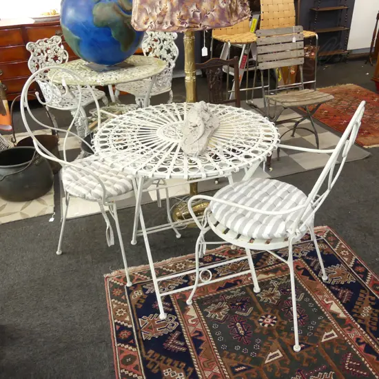 WHITE METAL FOLDING OUTDOOR TABLE + PR CHAIRS...