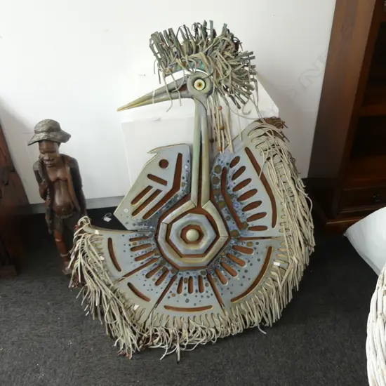 BRUCE PAPAS 'AZTATLA - HERON - VERACRUZ' TILE & LEATHER ARTWORK 1100x780mm minor damage