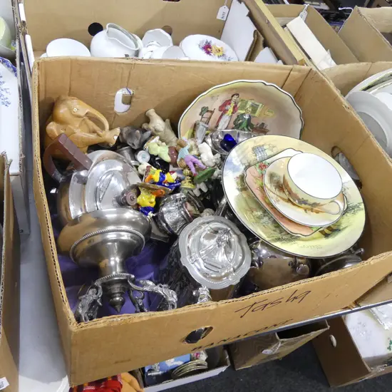 BOX LOT ASST. EPNS / ROYAL DOULTON / ETC