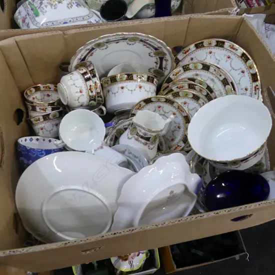 BOX LOT 2 EDWARDIAN PART TEA SETS, CHINA ETC