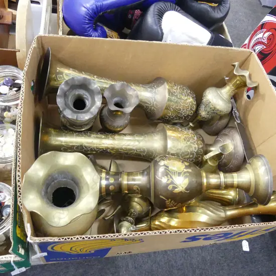 BOX BRASS VASES INCL. LGE PR 460mm H