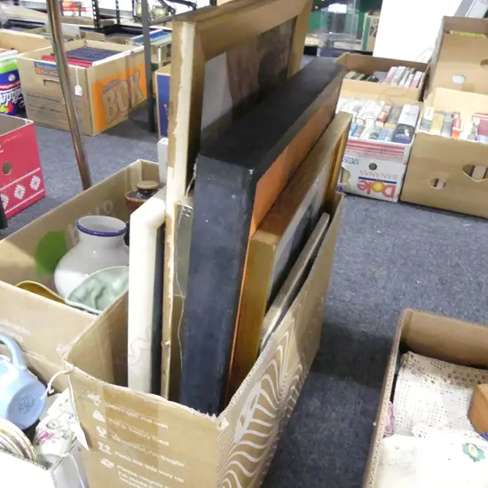 BOX LOT ASST. FRAMED ARTWORKS