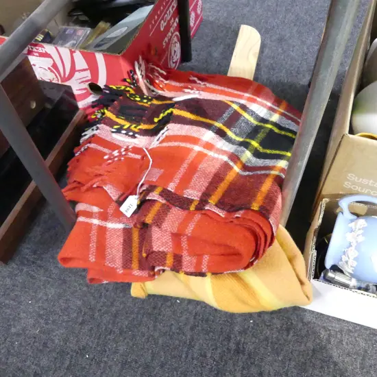 2 RETRO WOOLEN BLANKETS; RED & ORANGE