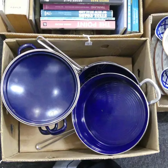 BOX LOT QUALITY CHANTAL GERMANY BLUE ENAMEL ON CARBON STEEL COOKWARE