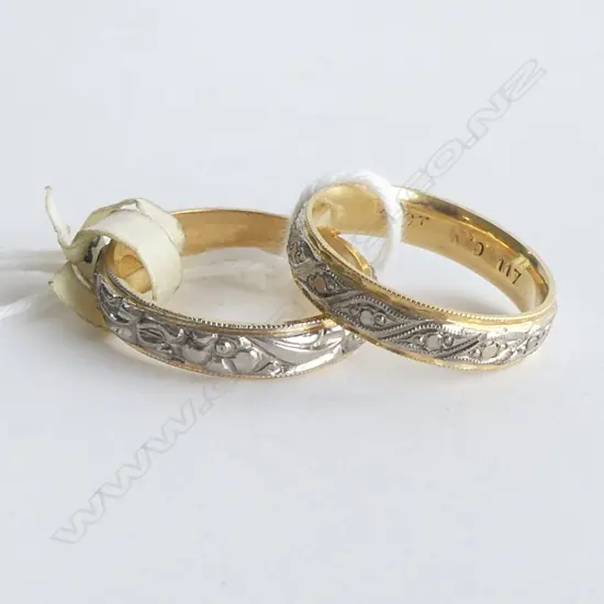 2 X 18CT GOLD PALLADIUM BAND RINGS NEW OLD STOCK 7.26gms