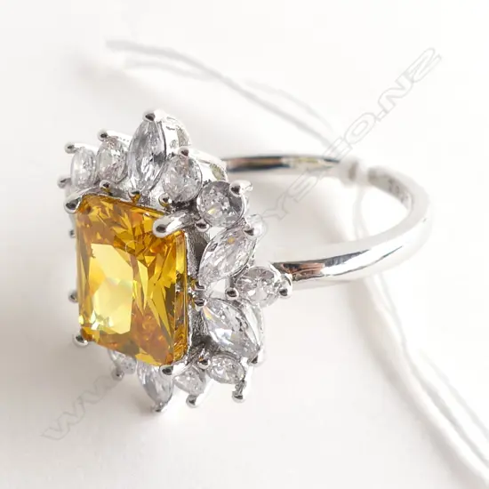 FAUX CITRINE AND DIAMOND RING