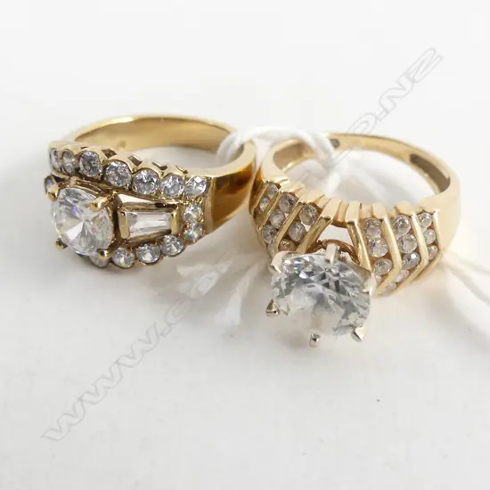 2 SILVER GILT & CZ RINGS