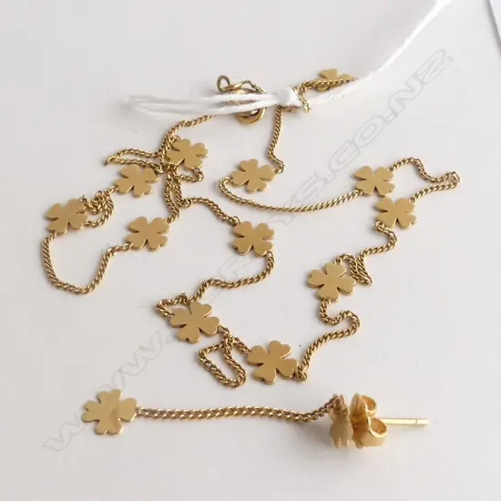 18CT GOLD SHAMROCK NECKLACE + PR EARRINGS 4.7 GRAMS
