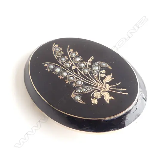9CT OVAL MOURNING BROOCH H.45mm AF