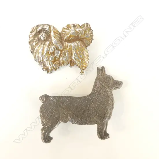 2 VINTAGE DOG BROOCHES: 1 SILVER
