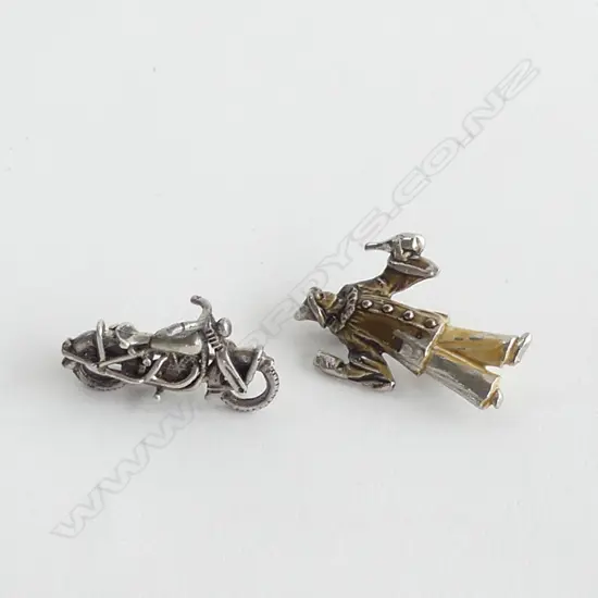 2 SILVER BROOCHES; PIEROTT some enamel flaked + old motorbike