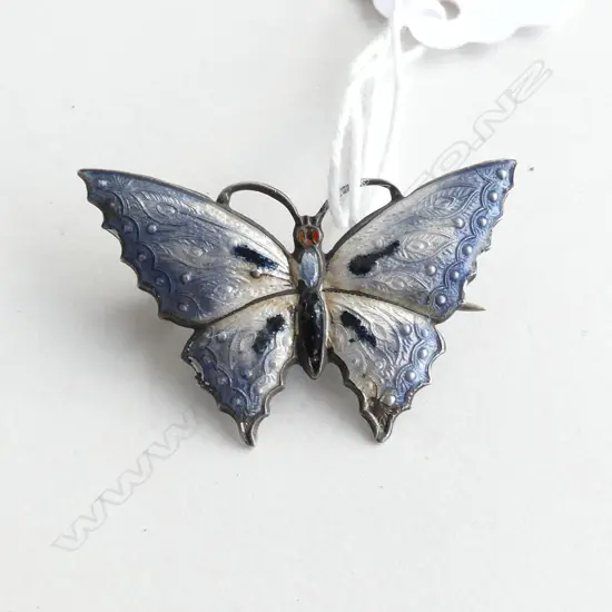 SILVER & ENAMEL BUTTERFLY BROOCH BIRMINGHAM SOME ENAMEL LOSE