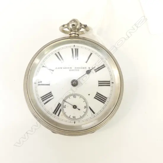 LATE 19thC SILVER GENTS POCKET WATCH OPEN FACE Langdon Davis & Co