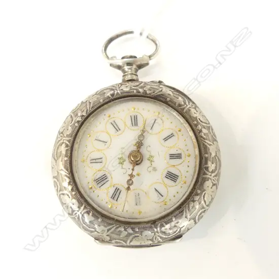 C1900 LADIES SILVER FOB WATCH OPEN FACE missing top winder