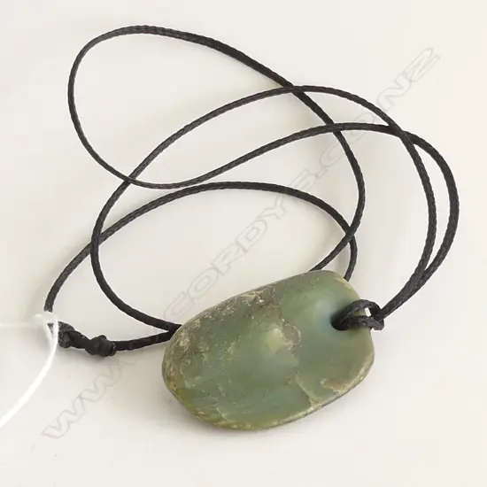 INANGA POUNAMU PEBBLE PENDANT on CORD.  H.45mm