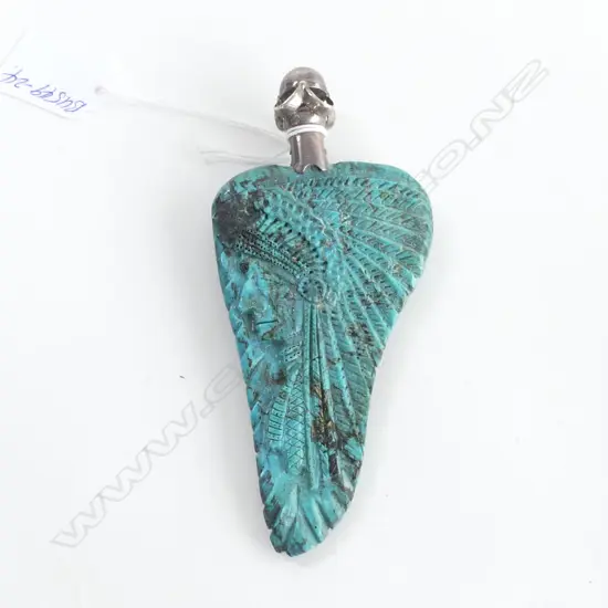 LGE AMERICAN TURQUOISE CARVED PANEL SILVER TOP LEAF & AMERICAN INDIAN L.135mm