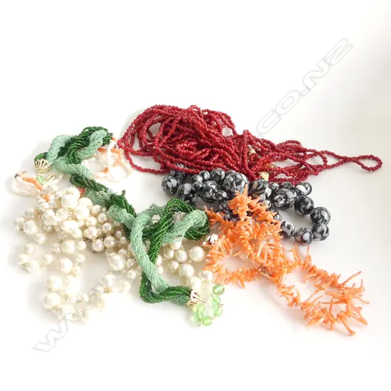 6 ASST. NECKLACES; SEED PEARL, TWIG CORAL ETC