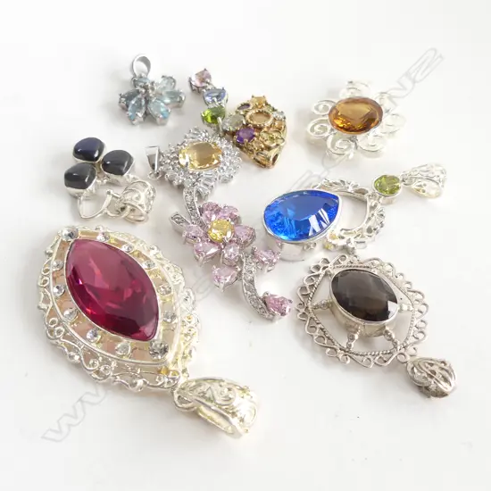 10 STG & COLOURED STONE PENDANTS 64 GRAMS