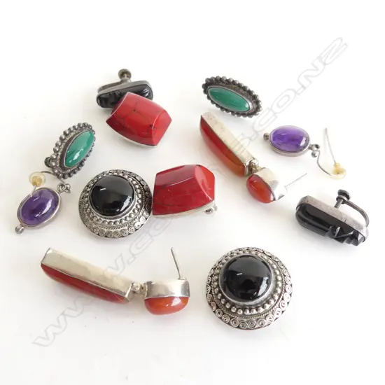 6 PRS STG & SEMI PRECIOUS STONE EARRINGS; CARNELIAN ETC 60 GRAMS