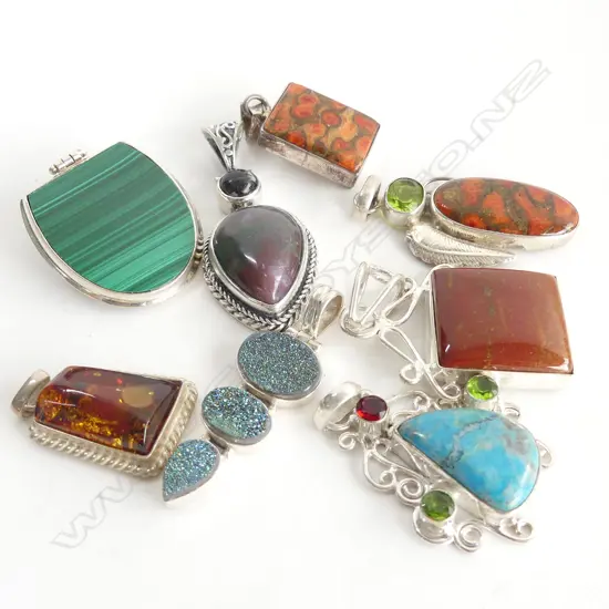 8 STG & SEMI PRECIOUS STONE PENDANTS 78 GRAMS