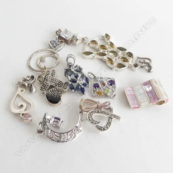 14 STG & COLOURED STONE PENDANTS 45 GRAMS