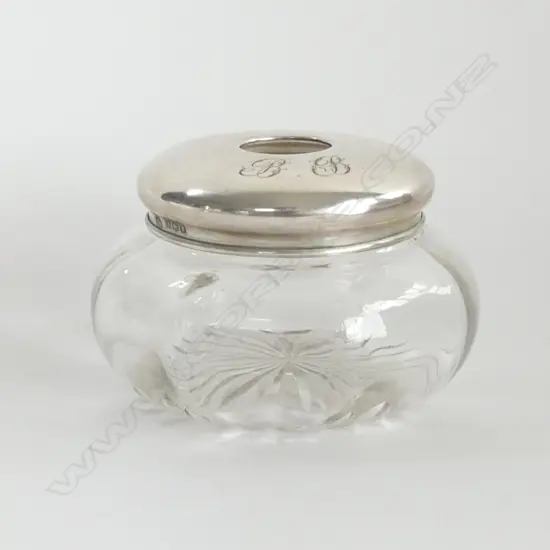 VICTORIAN SILVER TOPPED & GLASS VANITY HAIR TIDY