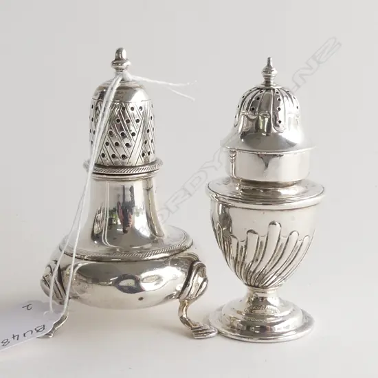2 STG SILVER PEPPER  SHAKERS; 121GMS BIRM. 1912 & LOND. 1894