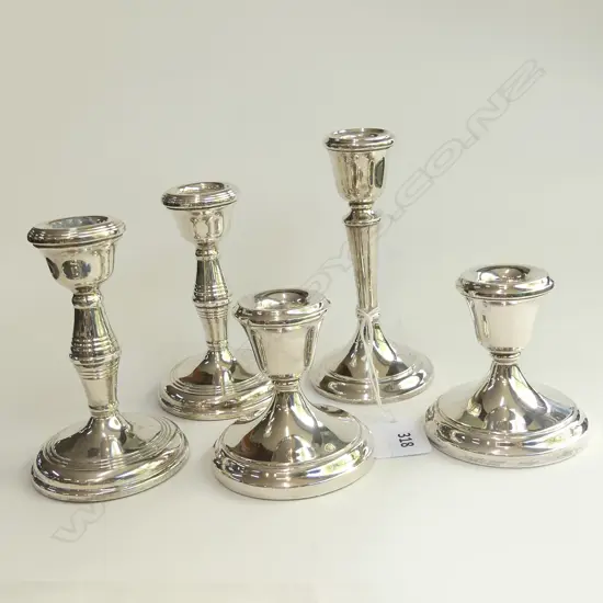 5 STG SILVER CANDLE STICKS, WEIGHTED