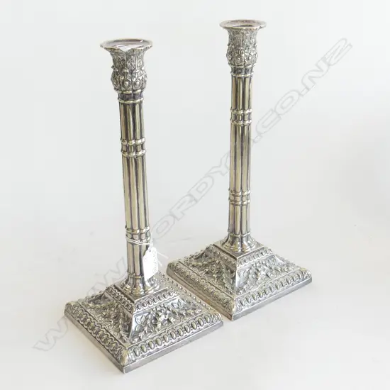 PAIR HANDSOME TALL REEDED SILVER PLATED CANDLESTICKS H. 315mm