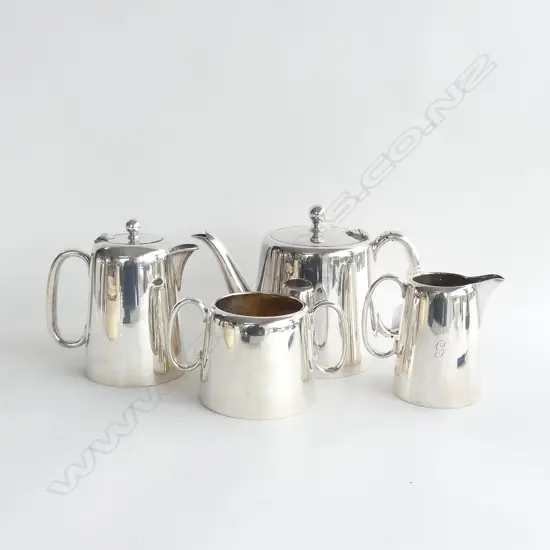 4 PC SILVER PLATE TEA SET; TEAPOT, HOT WATER JUG, MILK & SUGAR. 3 PCS ENGRAVED WITH 'G'