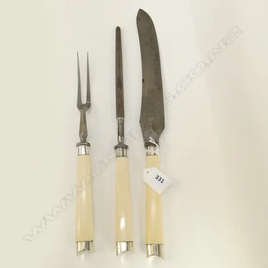 3 PC STG SILVER & IVORY CARVING SET BY HARRISON & NAWSOM SHEFFIELD 1921 L 37MM
