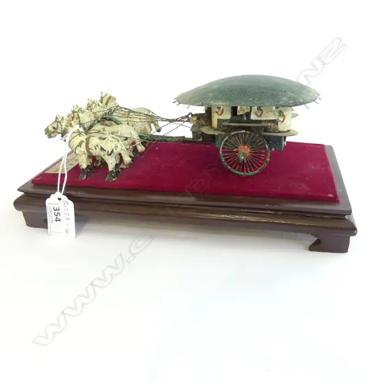 CHINESE COMMEMORATIVE BRONZE CHARIOT ON BASE 260MM