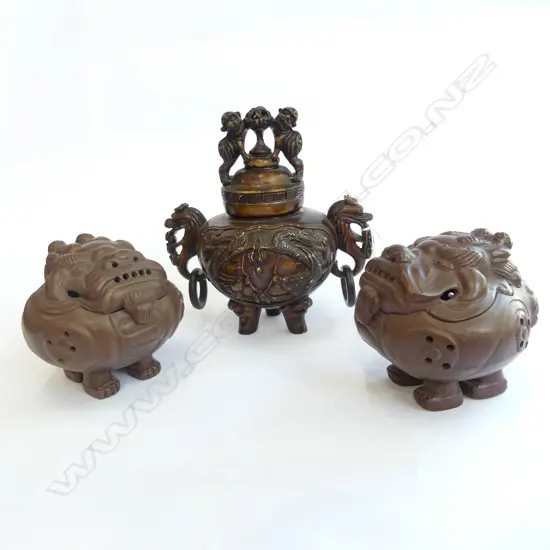 THREE CHINESE INCENSE BURNERS
