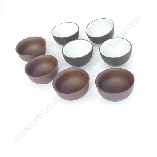 8 CHINESE ZISHA WINE CUPS - 2 STYLES DIA  55 & 45MM