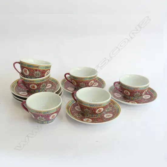 CHINESE FAMILLE ROSE 6 CUPS & SAUCERS - NEW IN BOX