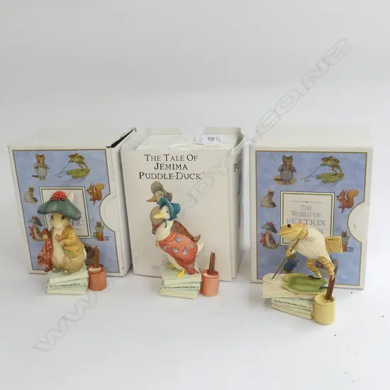 3 BEATRIX POTTER FIGURINES; JEMIMA PUDDLE-DUCK, BENJAMIN BUNNY & MR JEREMY FISHER - ALL IN ORIGINAL BOXES