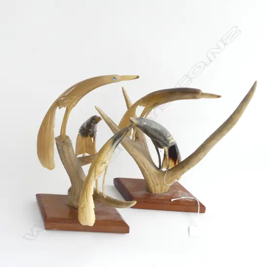 PR ASST CARVED HORNS ON WOODEN STANDS