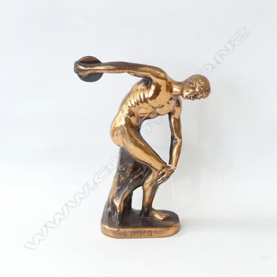 BRONZED METAL DISCUS THROWER 'DISCOBOLUS' CLASSICAL GREEK FIGURE H.280mm