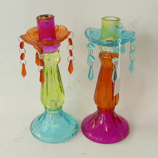 PR MULTI COLOURED GLASS CANDLESTICKS H.250mm