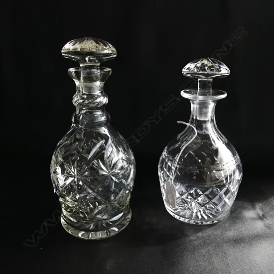 TWO CUT GLASS DECANTERS H. 250 & 230MM ONE A/F