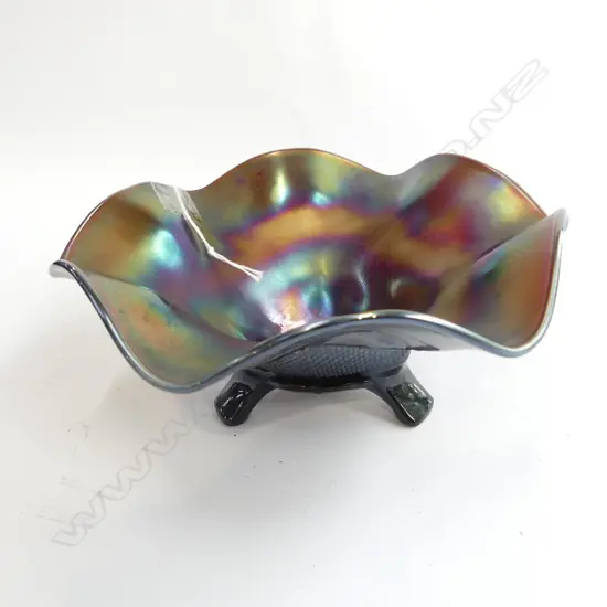 CARNIVAL GLASS 3-FOOTED DISH DIA  180MM