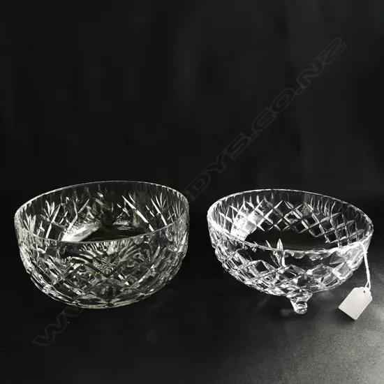 CUT CRYSTAL BOWLS; ROYAL DOULTON (DIA 200MM) + 1 OTHER - MARK UNKNOWN (DIA 190MM)