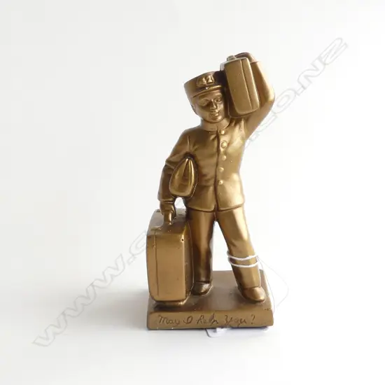 GOLD PAINTED HOTEL BELL BOY FIGURE 'MAY I HELP YOU'  H. 132MM