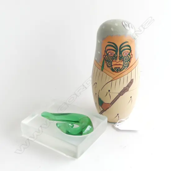 MAORI STYLE MATRYOSHKA RUSSIAN DOLL + ART GLASS HOOK