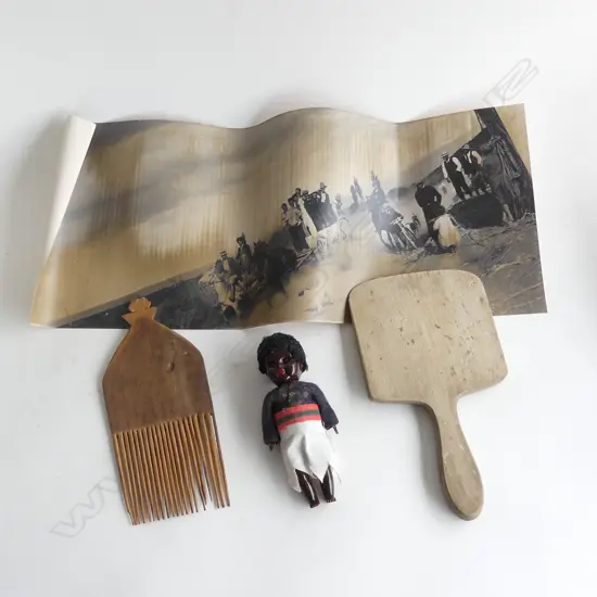 PANORAMIC MAORI PHOTO + OLD PLASTIC DOLL + COMB + OLD BUTTER PAT