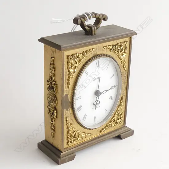 SWIZA 8 GILT RIMMED ALARM CLOCK  H. 120MM  - MINOR WEAR TO GILD. NOT WORKING