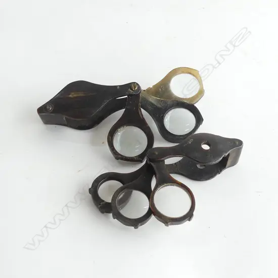 TWO ANTIQUE HORN POCKET FOLDING MAGNIFYING GLASSES 3 LENS