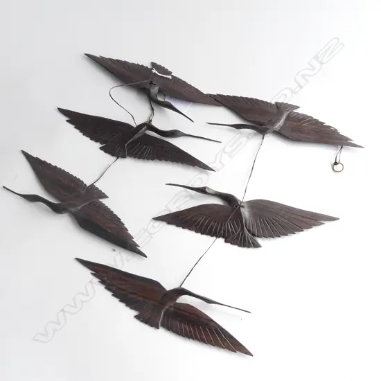 6 CARVED HARDWOOD HANGING CRANES MOBILE